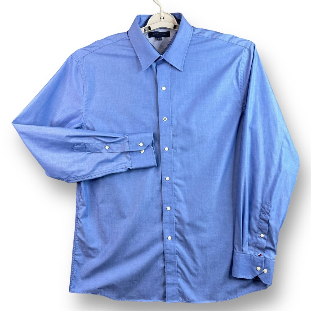 Tommy Hilfiger Men's Dress Shirts Size 16 1/2 34-35 Long Sleeves Blue